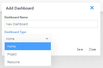 Admin add dashboard dialog
