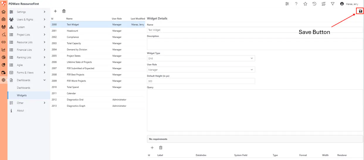 Admin widgets save button annotated