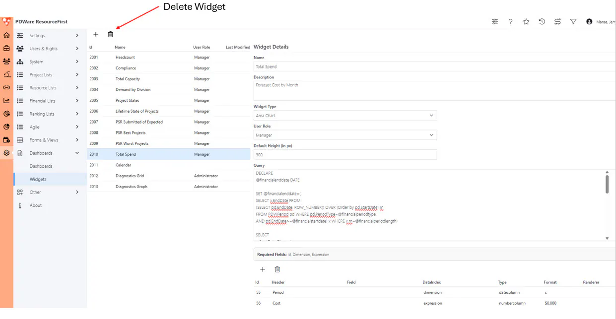 Admin widgets delete widget annotated