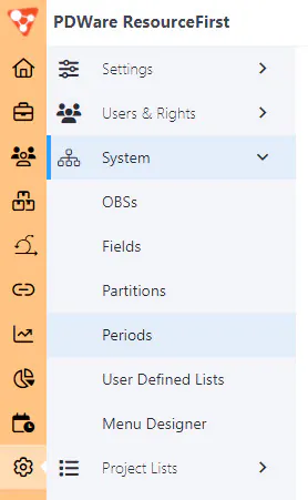 Admin periods menu