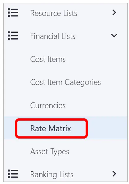Administration financial rate matrix icon