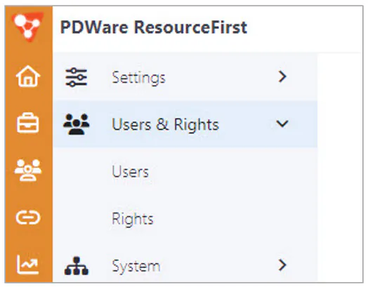 Administration rights main menu