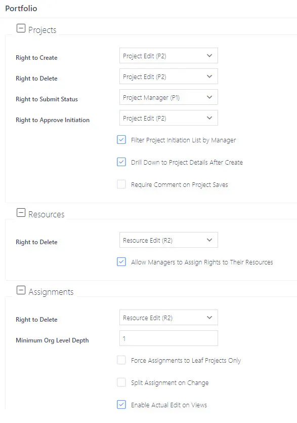 Portfolio setting rights