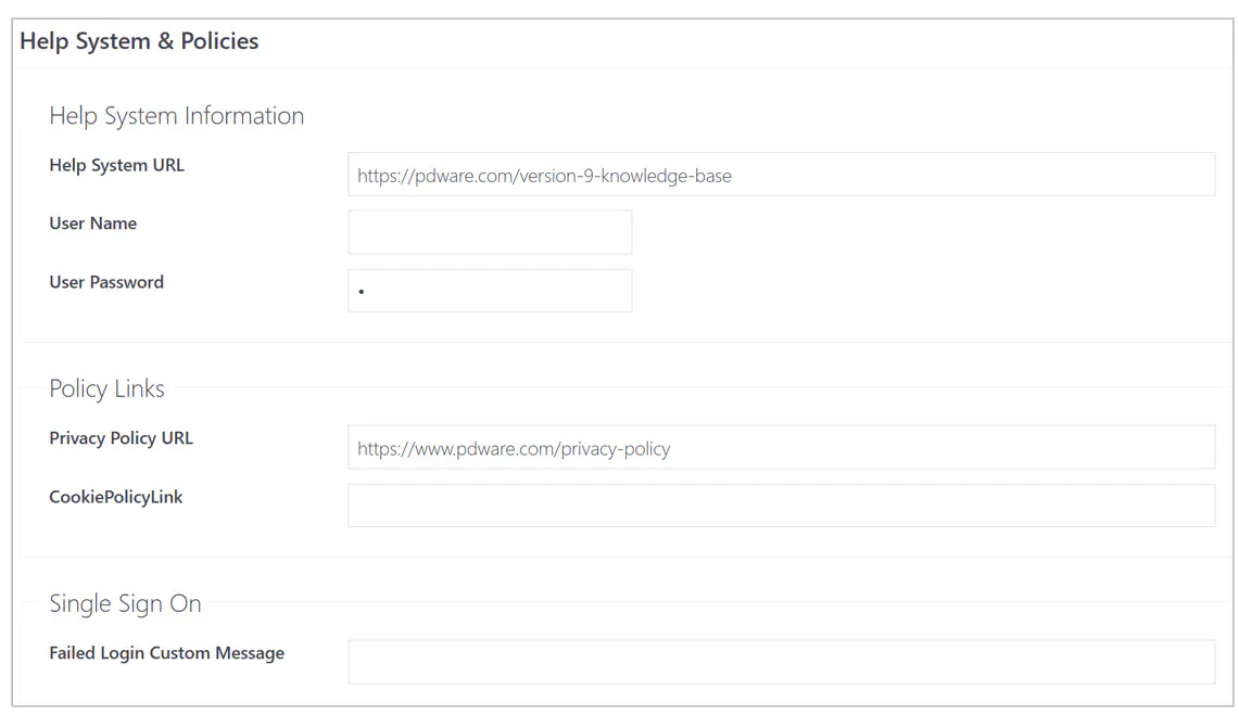 Administration settings links