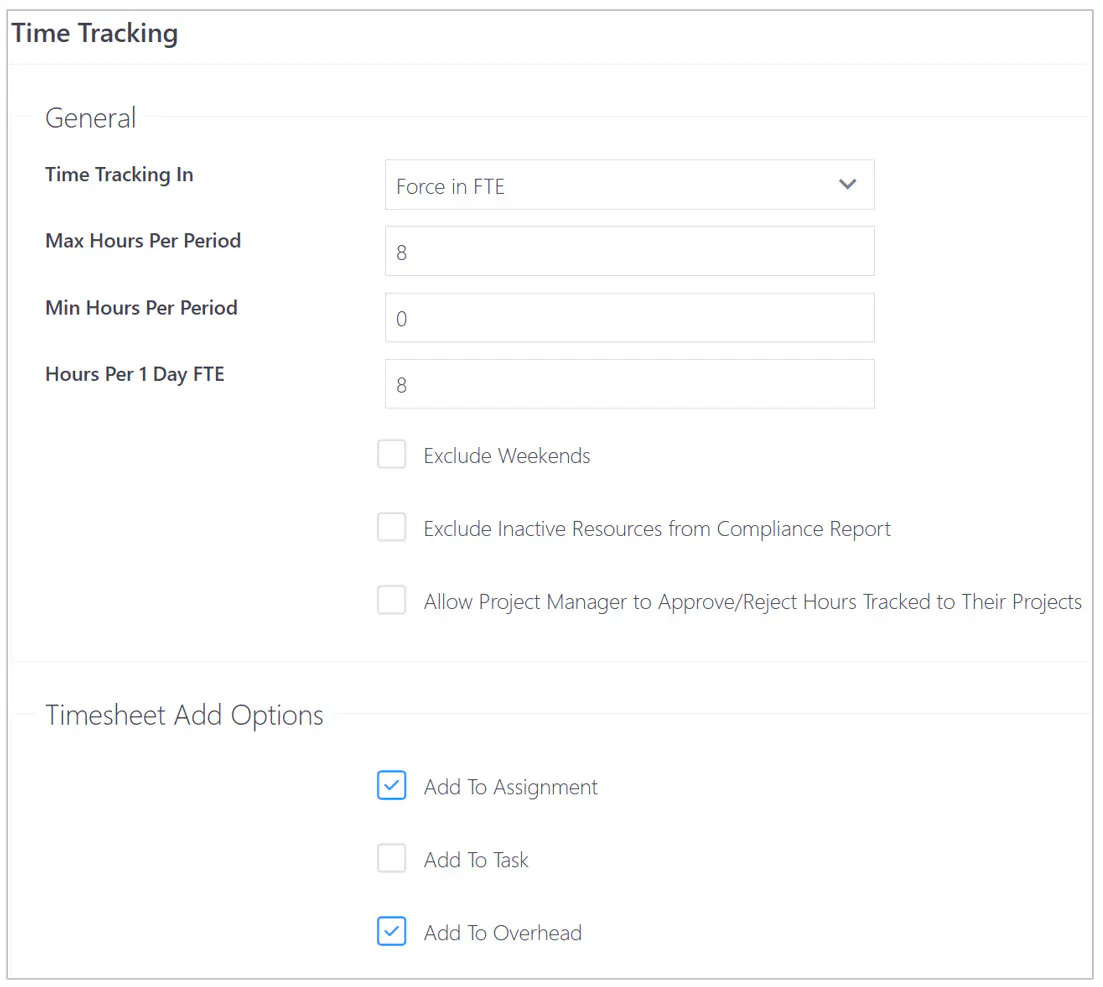 Administration settings time tracking
