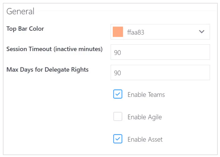 Administration settings features general