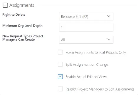 Administration settings portfolio assignments section