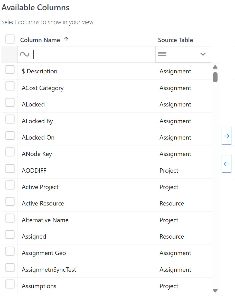 Assignments view mapped fields