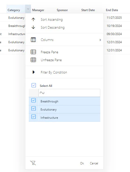 Column filters