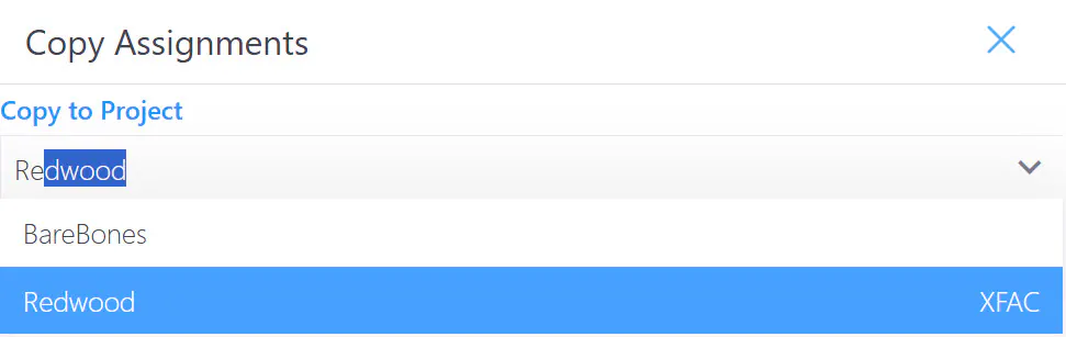 Assignments copy dialog