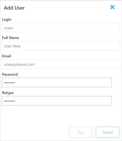 Administration user add dialog