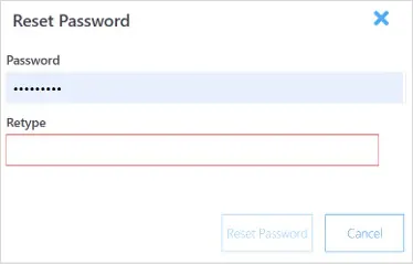 Administration user reset password dialog