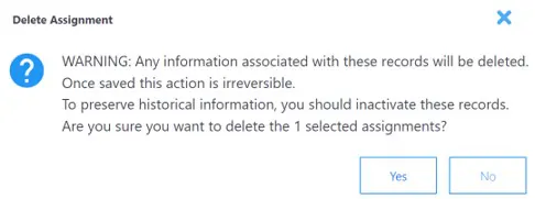 Assignments delete assignment warning