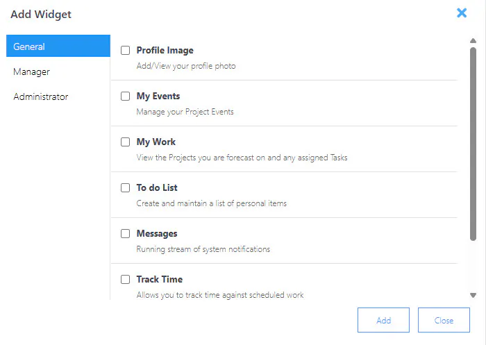 Add widget dialog