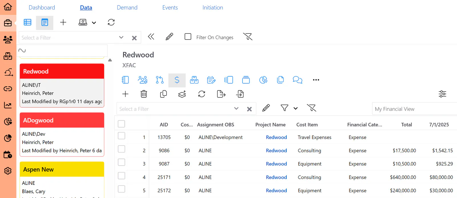 Project>Detail>Financial Page