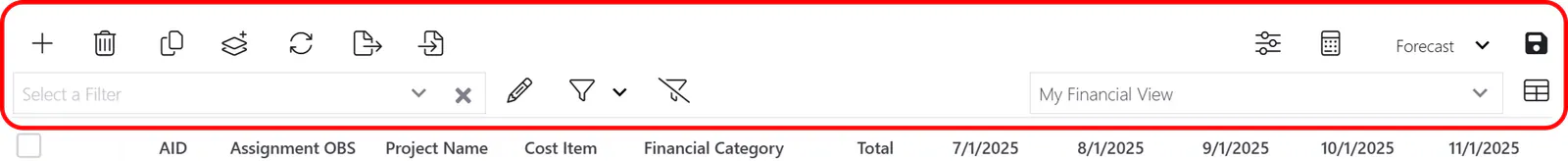 Assignments financial page header