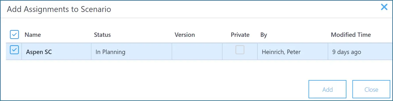 Add to scenario dialog