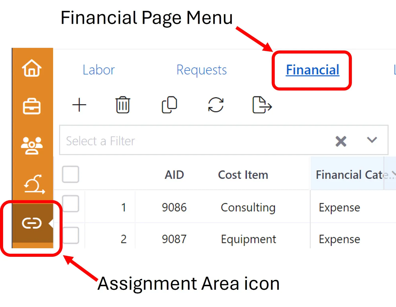 Assignment financial menu