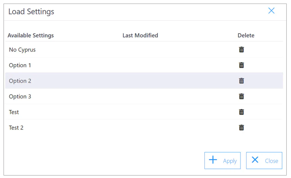 Waterline load settings dialog