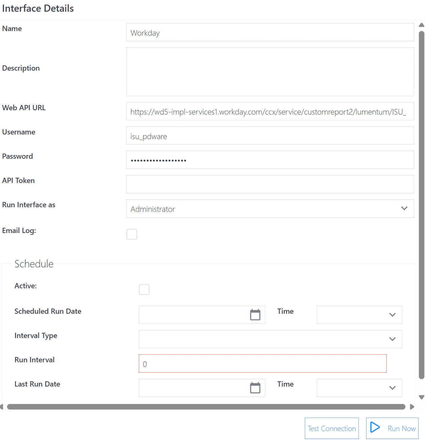 Administration other interface detail pane