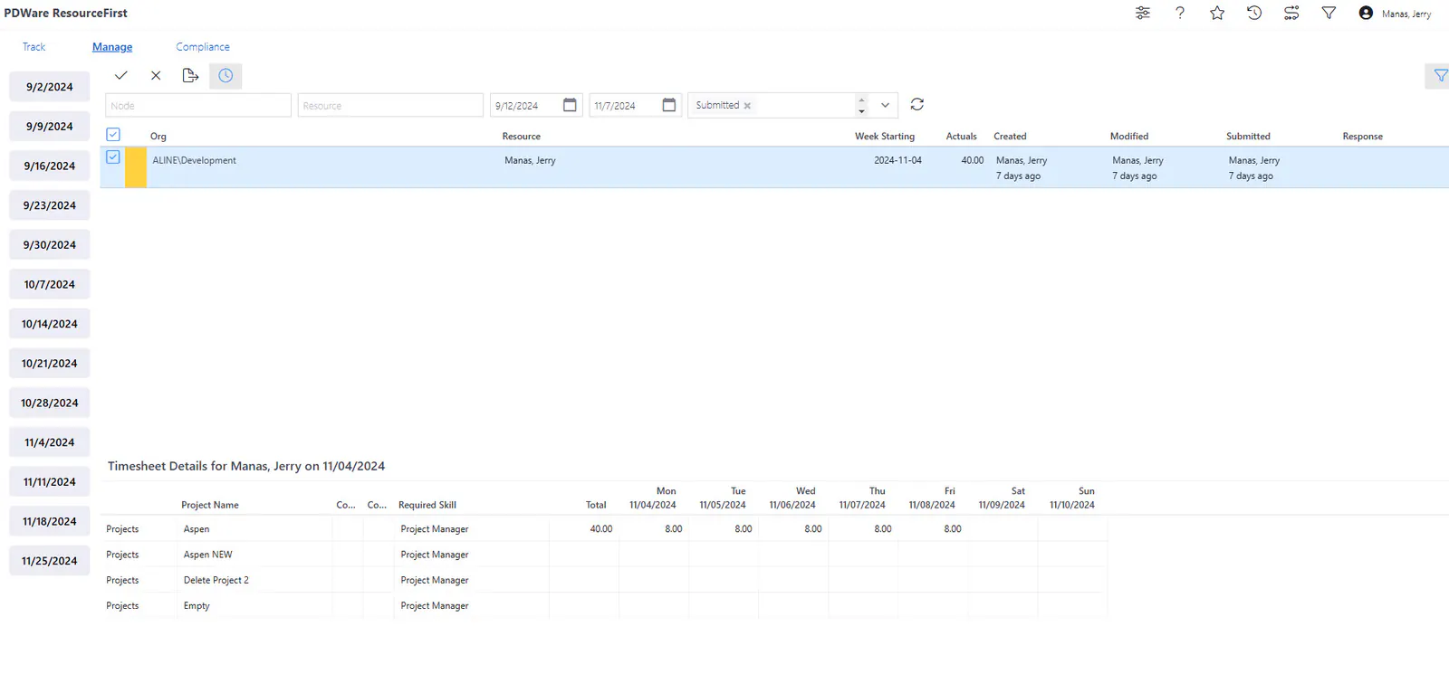 Manage time page