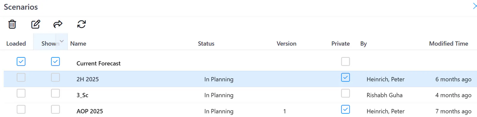 Scenario dialog select