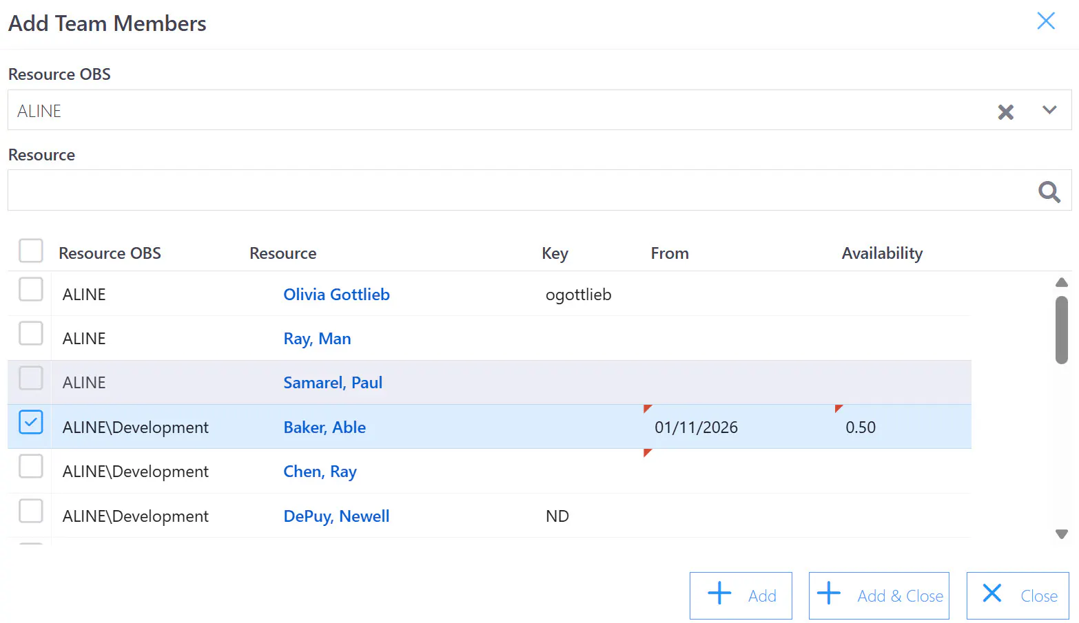 Team add member dialog