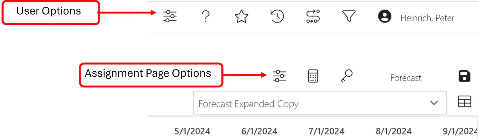 Allocation options icons