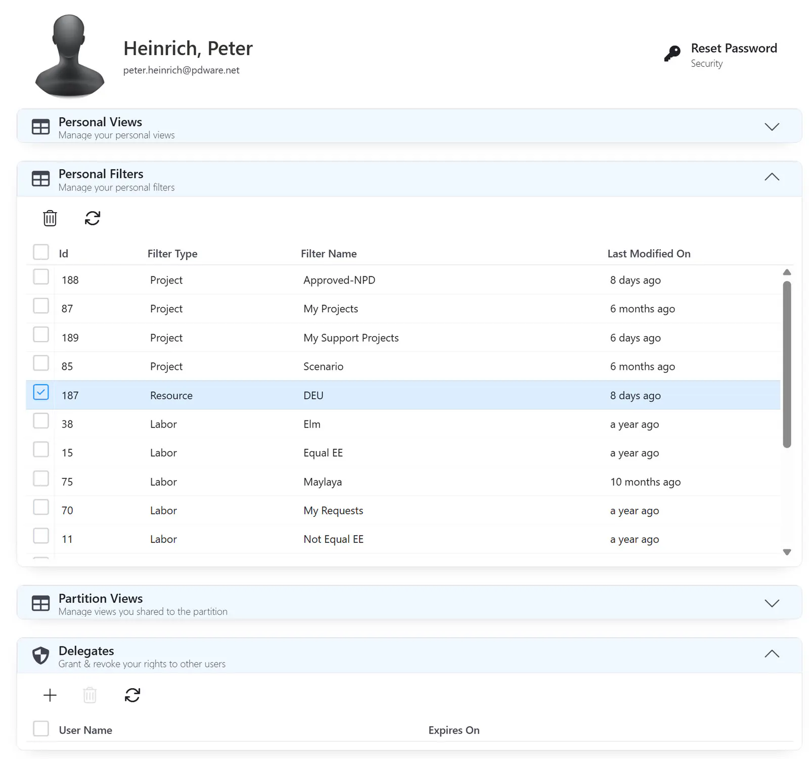 Profile page