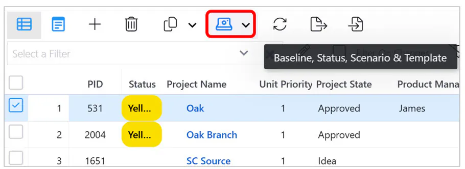 Project baseline, status, scenario and template icon