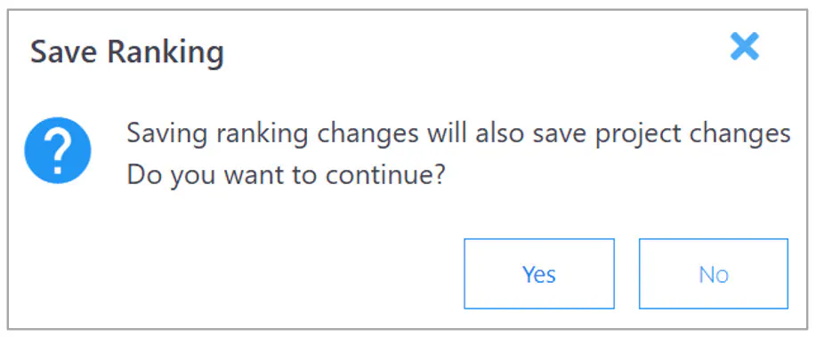 Ranking save project data dialog
