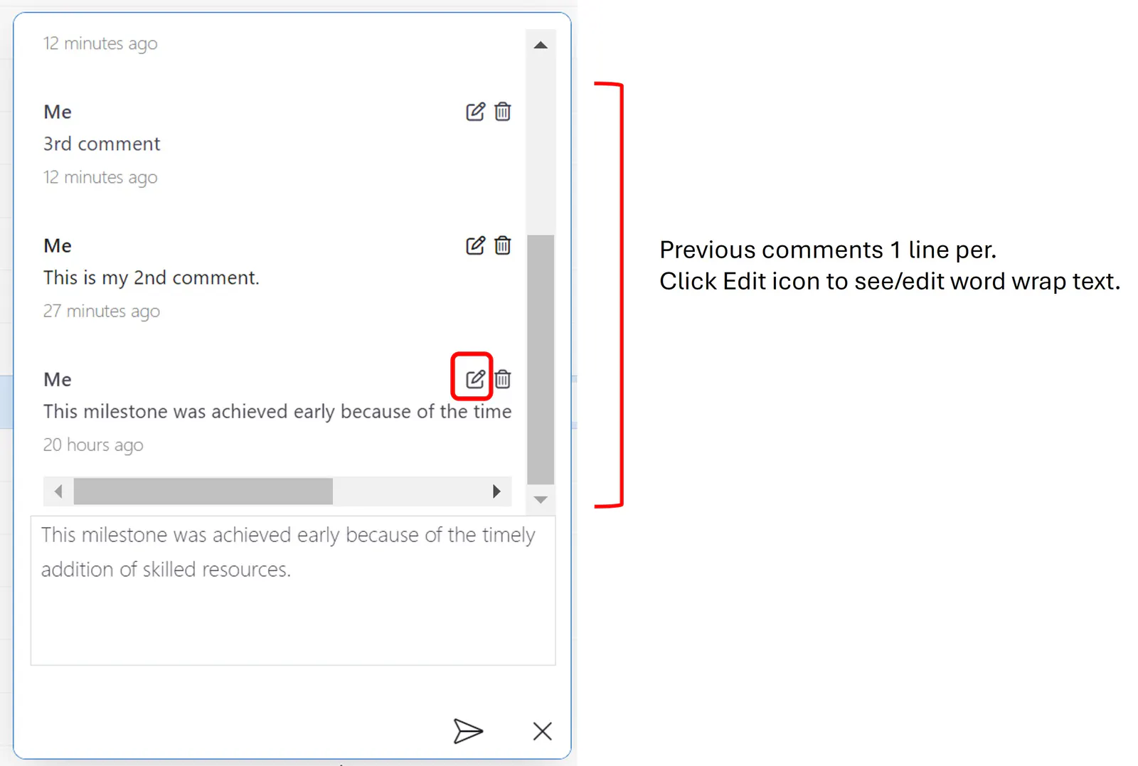Roadmap comment edit