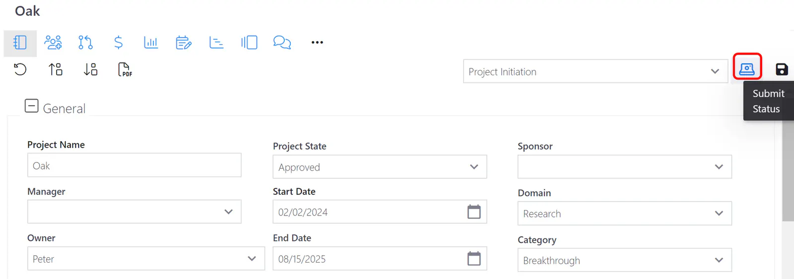 Project status history detail submit icon