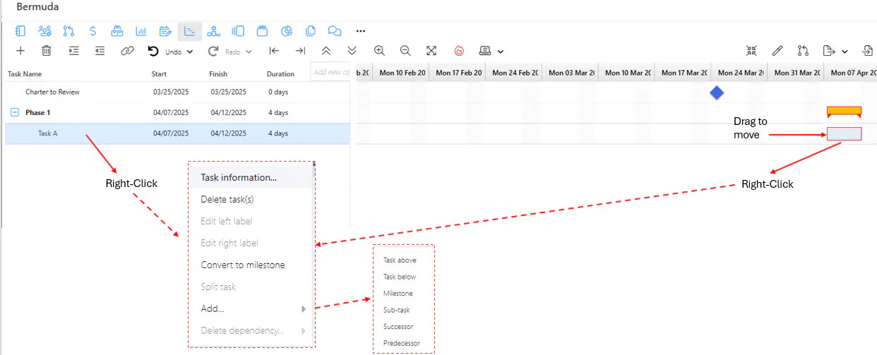 Gantt maintain tasks