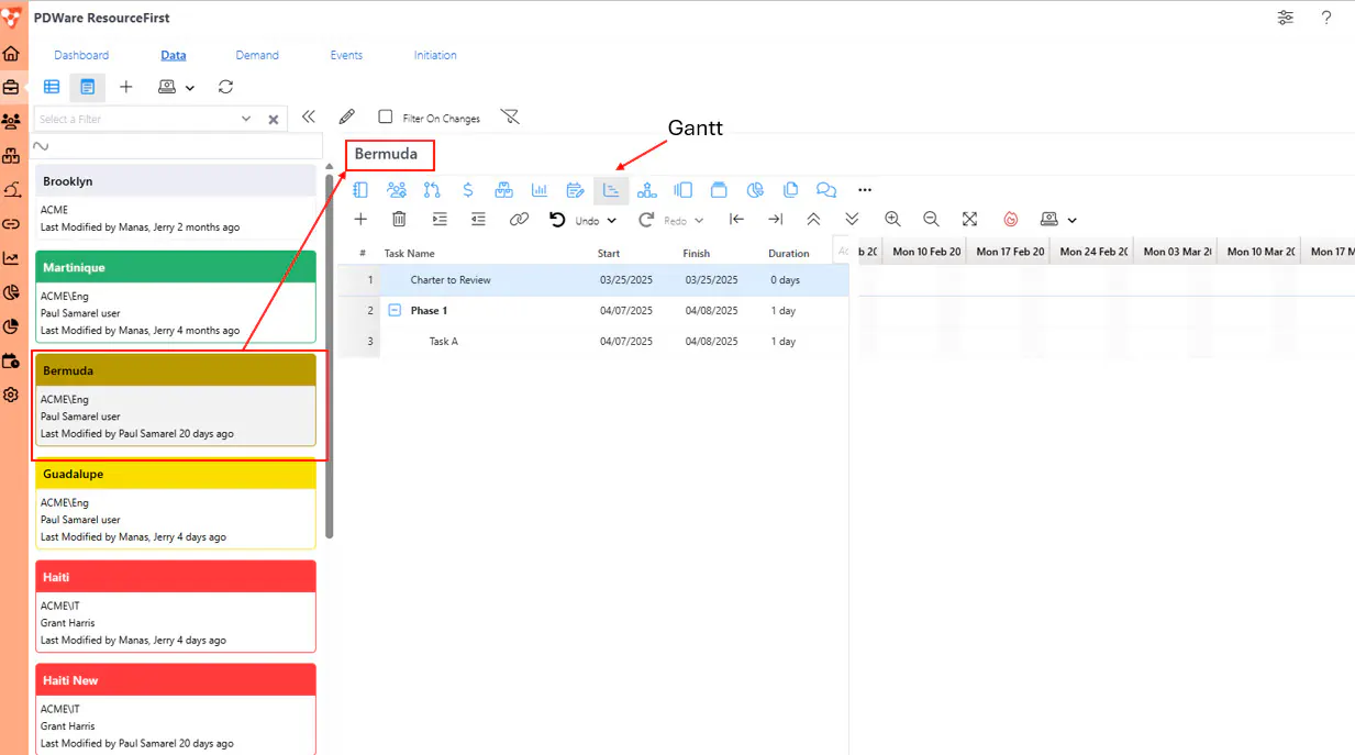 Gantt page