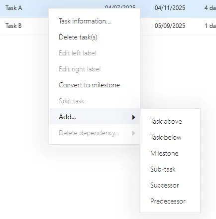Task menu