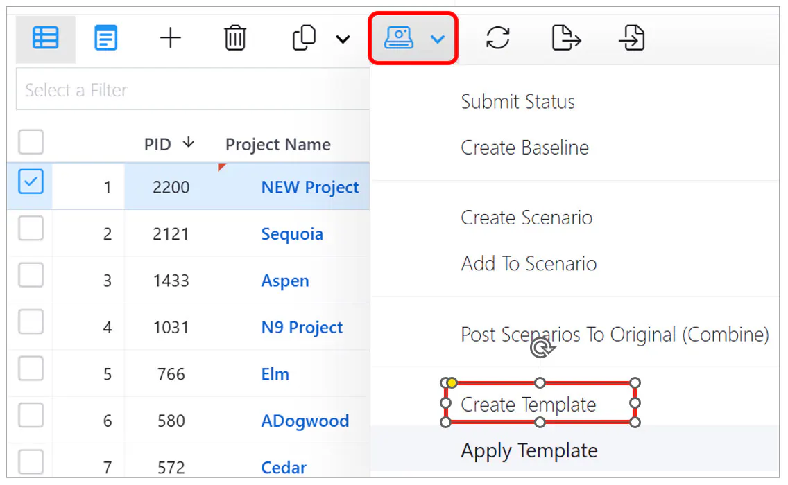 Template create template menu