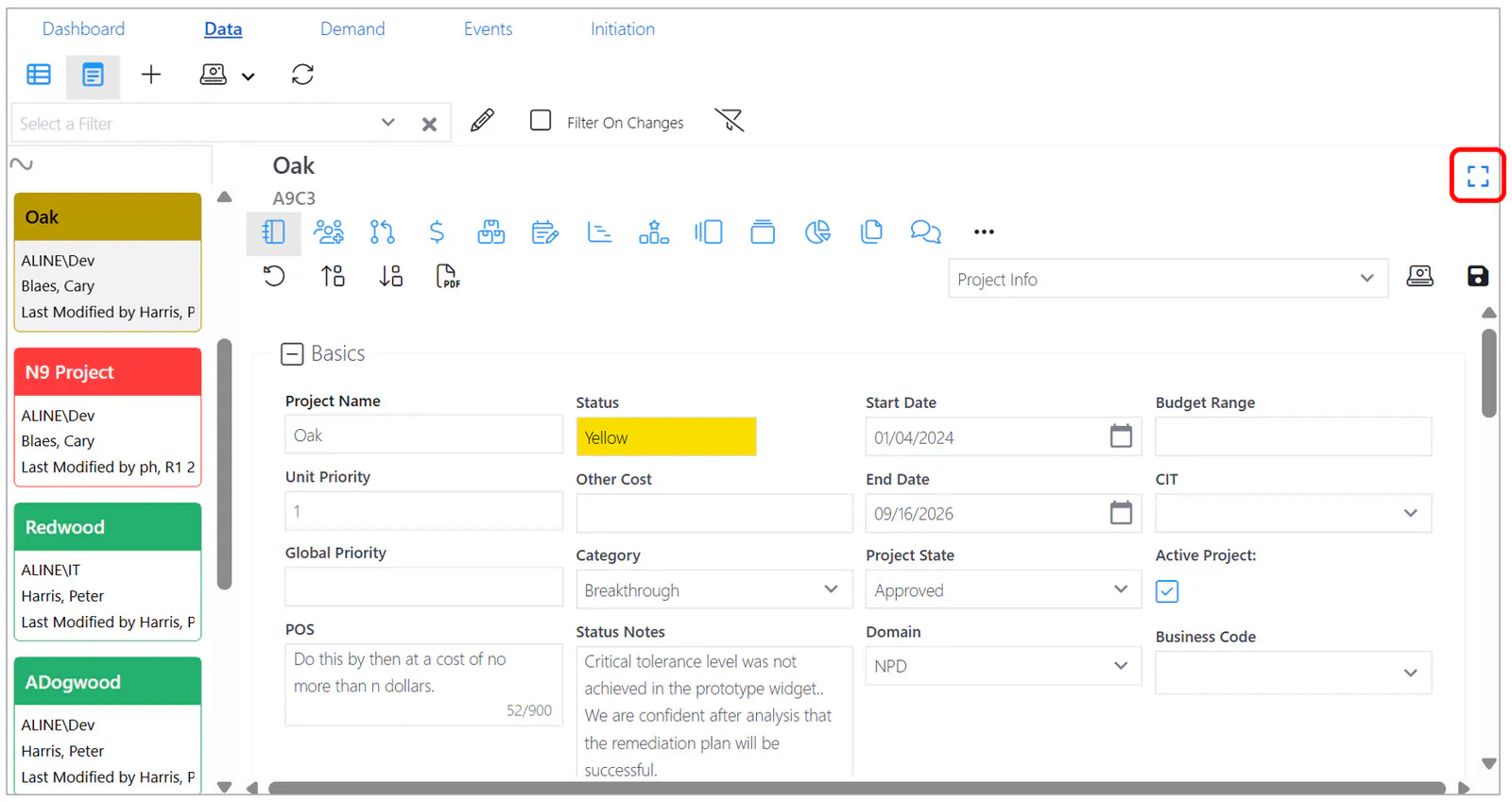 Width of project list can be adjusted