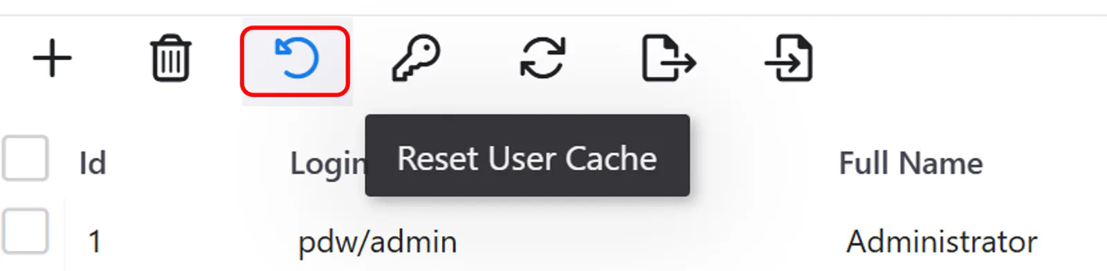 Administration users reset cache