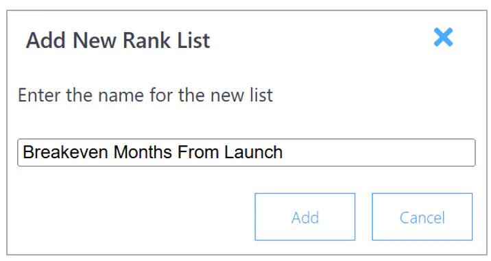 Administration add rank list dialog