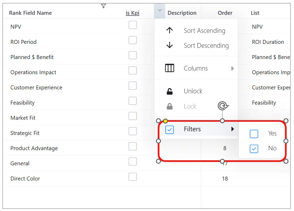Administration hide KPI fields