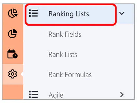 Administration ranking lists menu