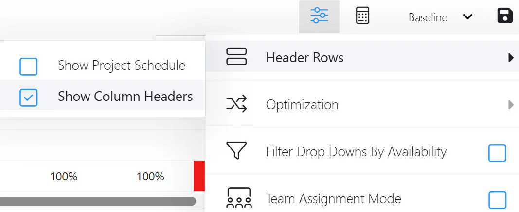 Assignments header rows