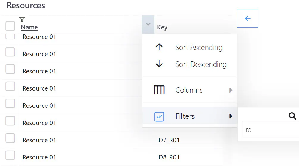 Administration column filter