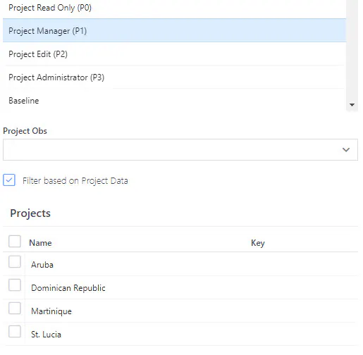 Right filter based on project data