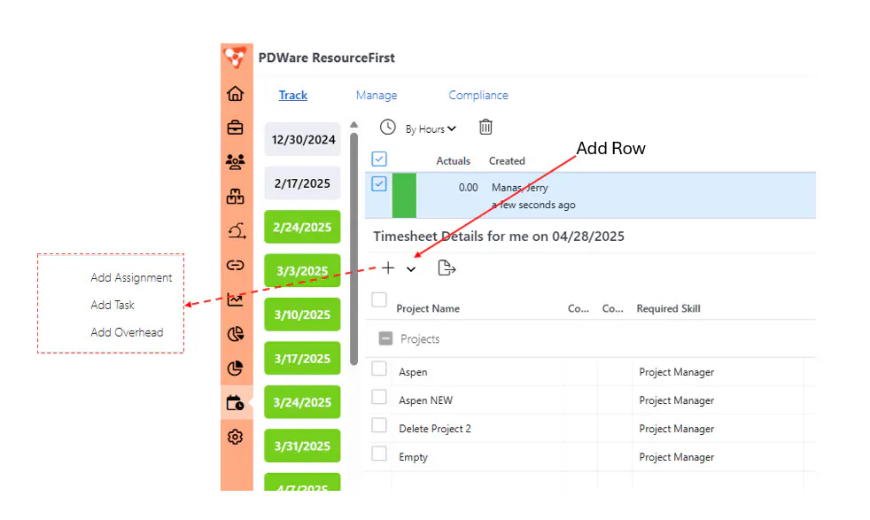 Add timesheet row