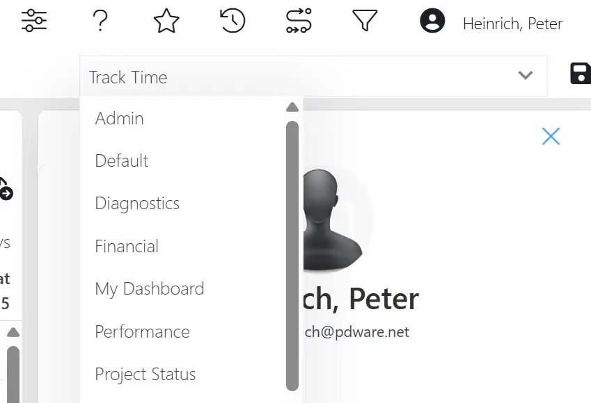 Time tracking dashboard select