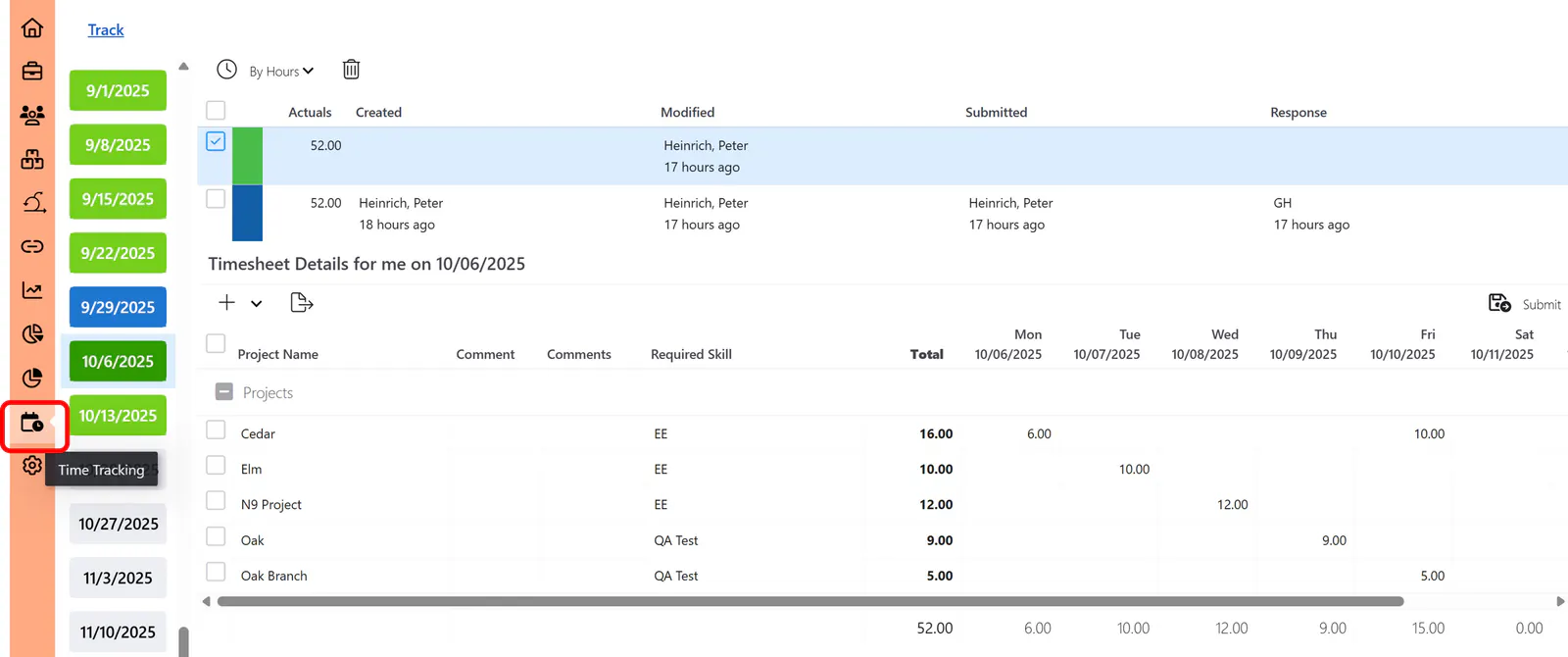Time tracking track page
