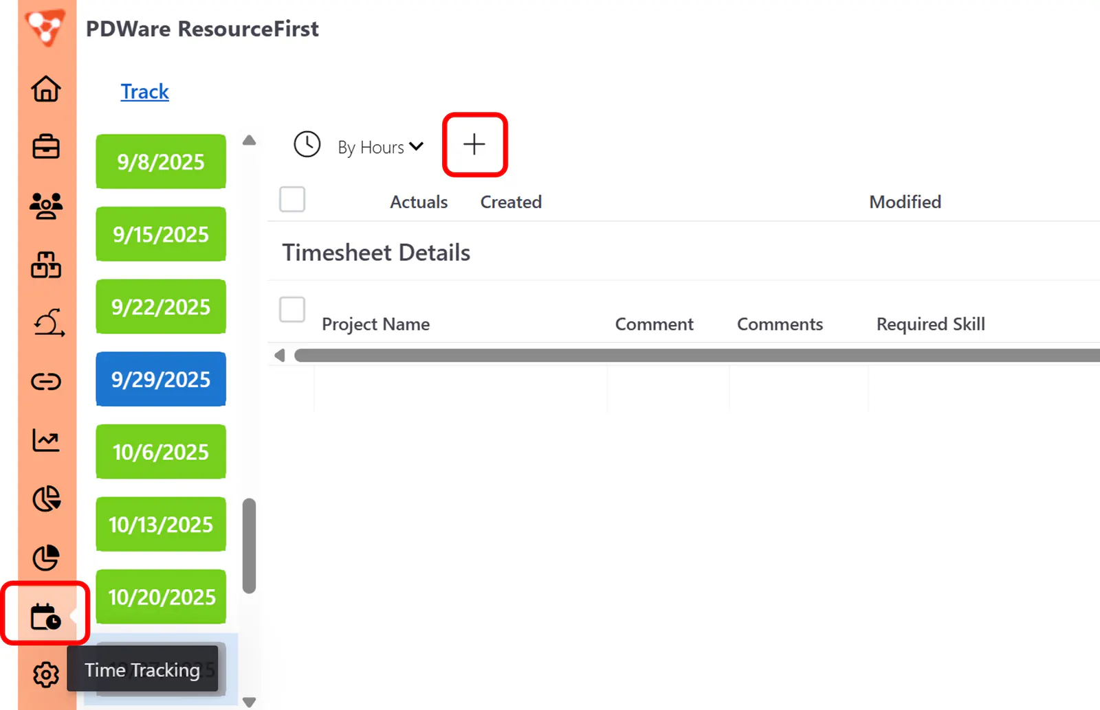 Time tracking track select