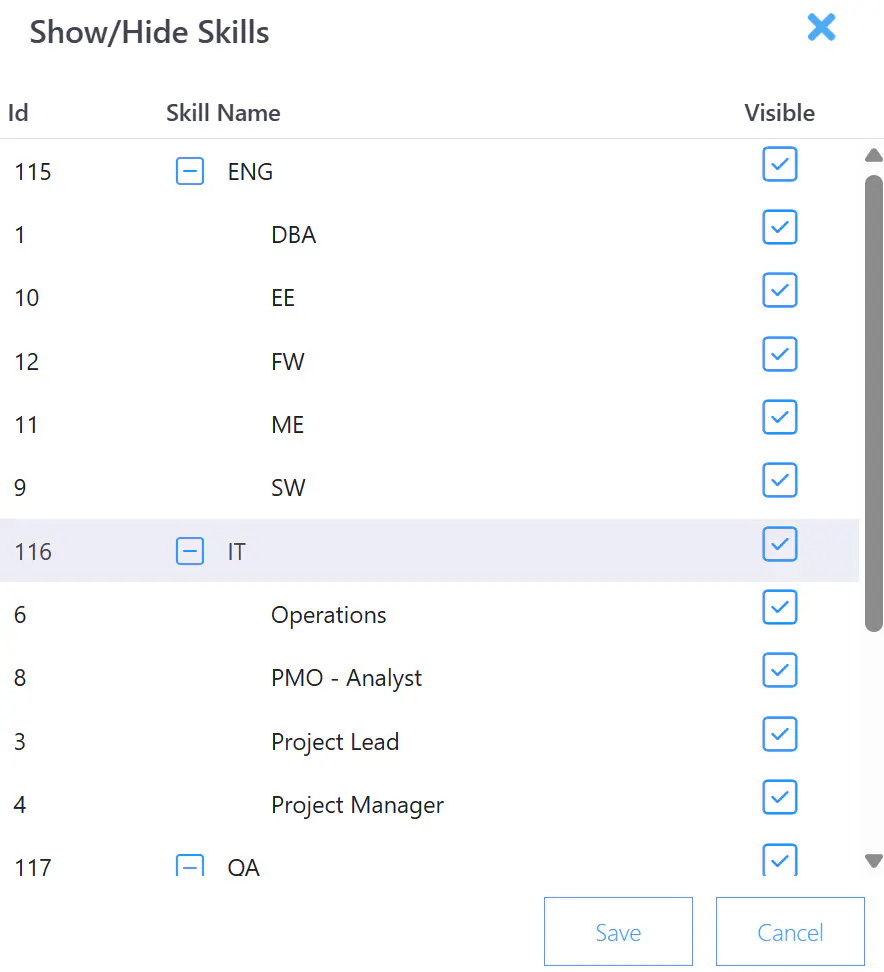 Menu user opt skills